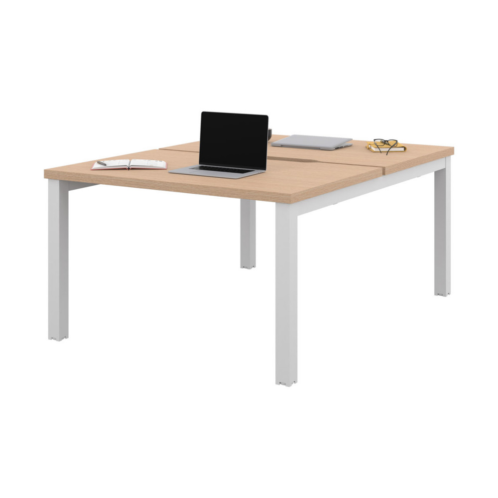 Bureau droit partag 2 postes Burocolor chancr - Dpart - L.120 x P.163 cm - Plateau Chne - Pieds Blanc