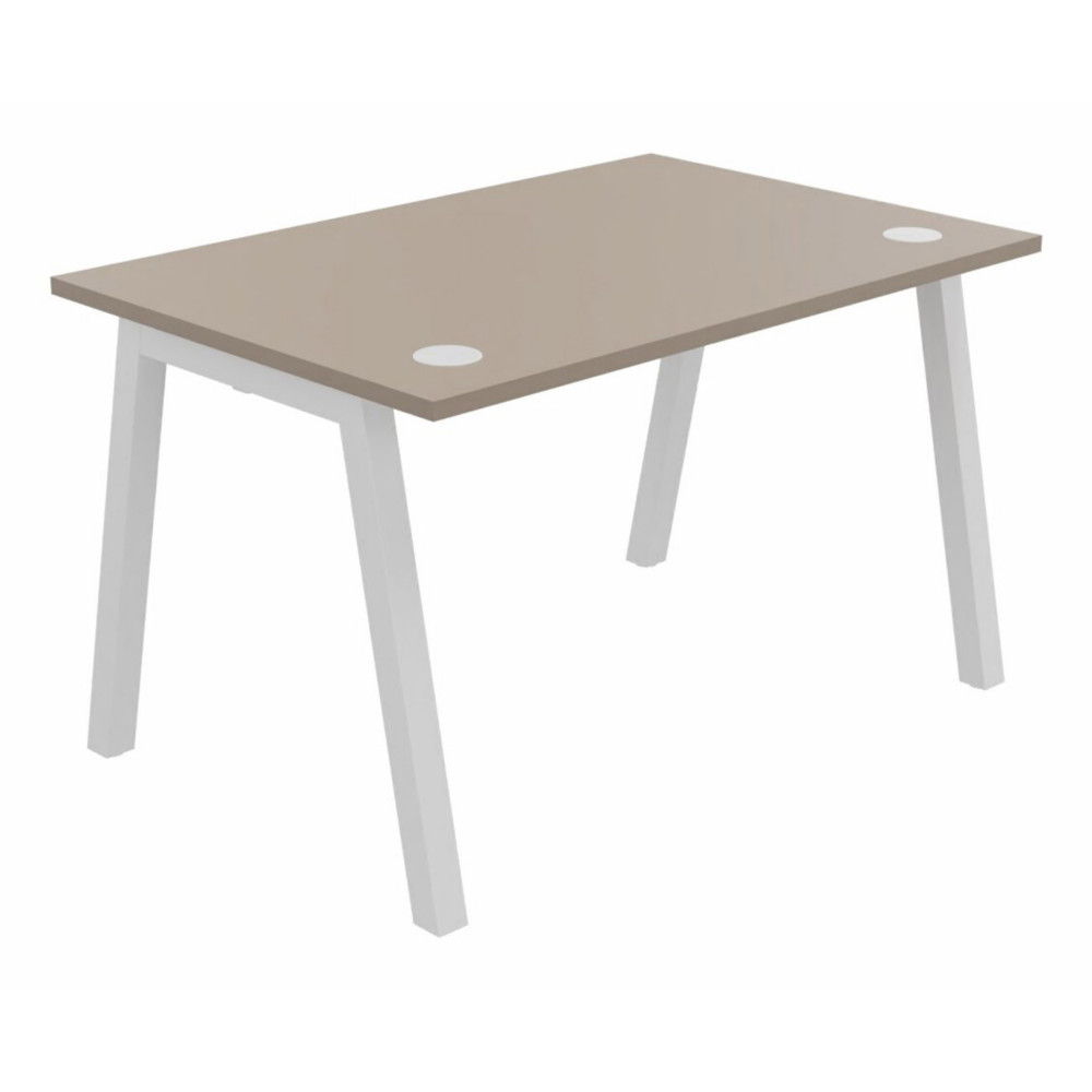 Bureau droit Burocolor A avec obturateurs - L.120 x P.80 cm - Plateau Argile - Pieds Blanc