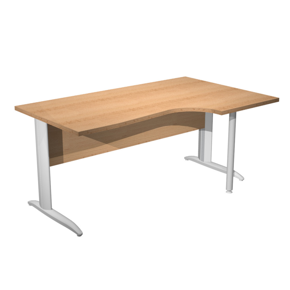 Bureau d'angle compact retour  droite Pronto Mtal - L.160 x P.100 cm - Plateau Htre - Pieds L Blanc