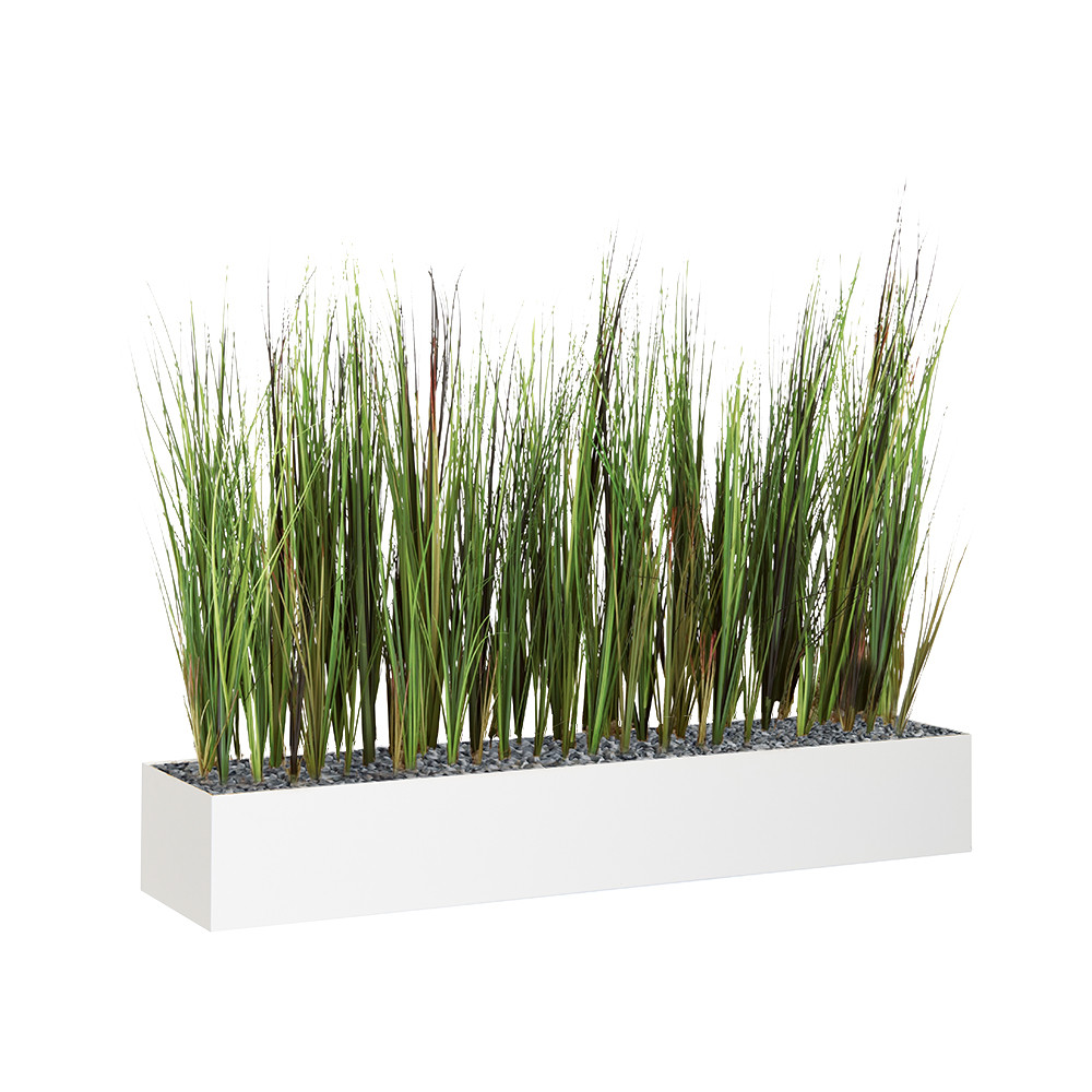 Jardinire artificielle basse - Composition florale en herbes - Blanc