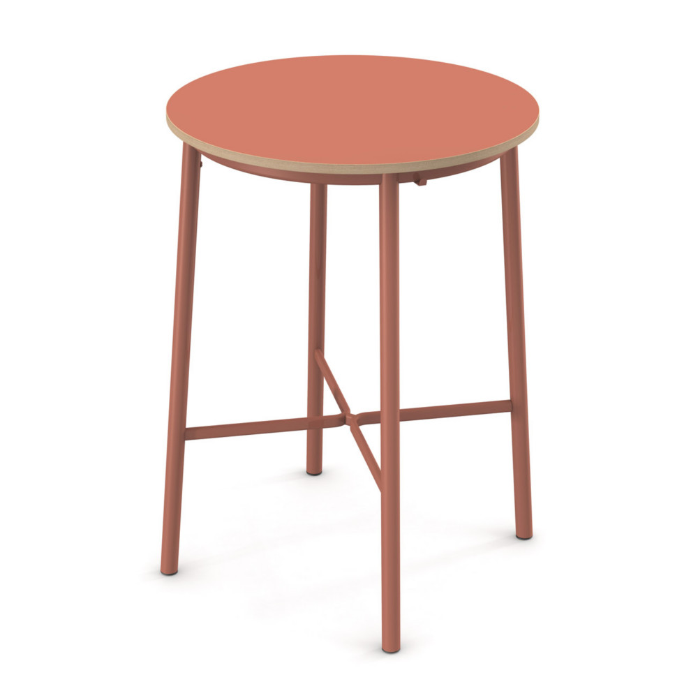 Sokoa Table de restauration ronde Klik H. 110 cm - Plateau Corail - Pieds Corail