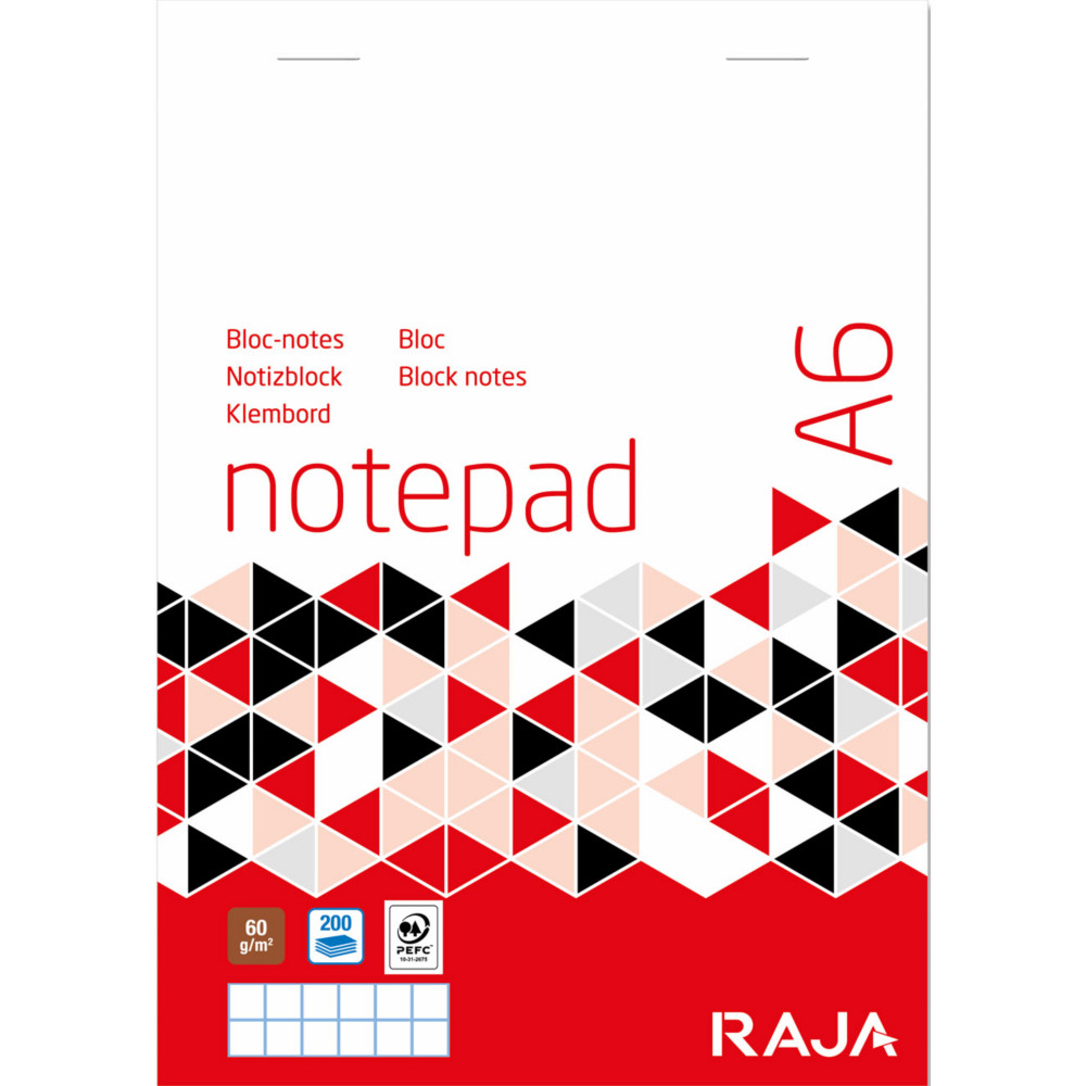 RAJA Bloc notes agraf A6 10,5 x 14,8 cm - 60g - Petits carreaux 5x5 - 200 pages