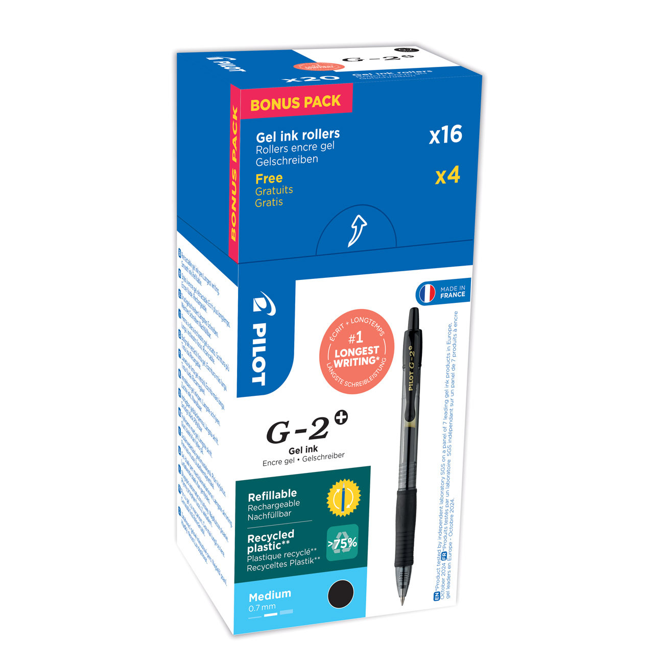 Pilot G2+ Stylo roller encre gel rétractable pointe moyenne 0 7 mm Pack Promo 16 + 4 OFFERTS