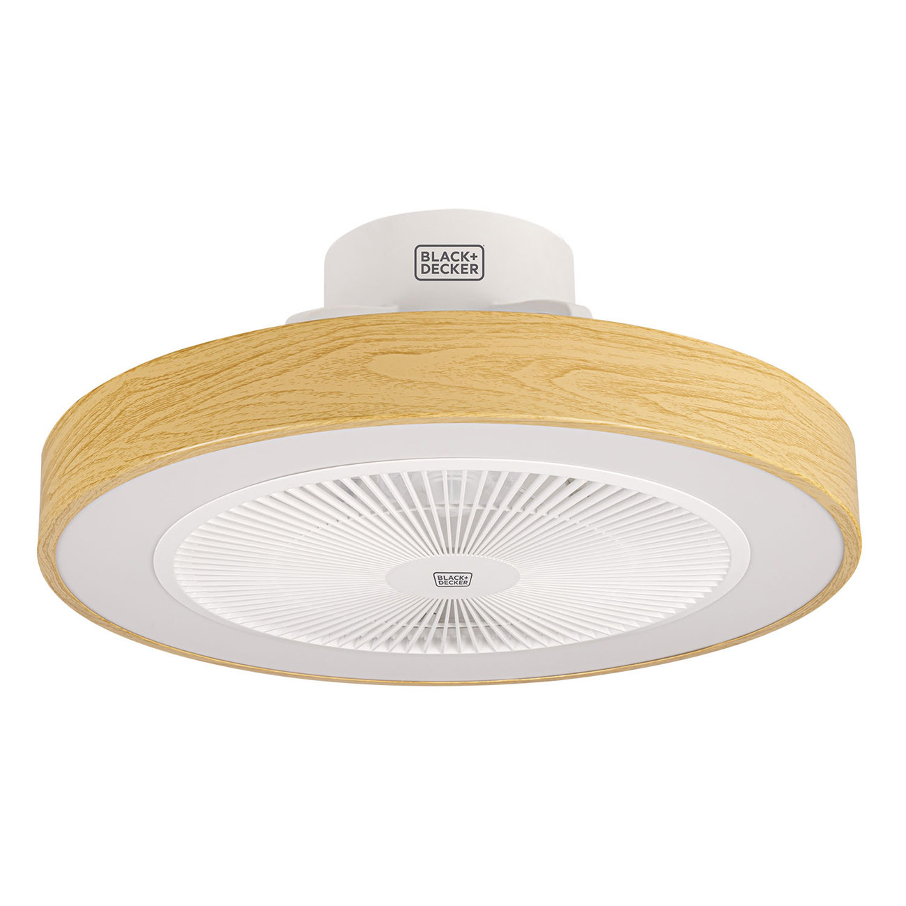 Black et Decker Ventilateur de plafond BXEFC60E - Lumière LED plafonnier réglable intégrée - Diamètre 49 cm - 20W - Blanc et bois