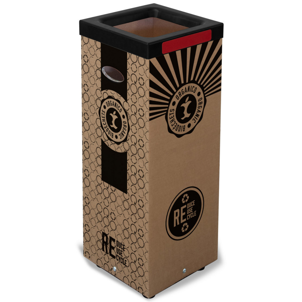 Poubelle carton 100l pour recyclage des biodchets - Couvercle mtal Rouge