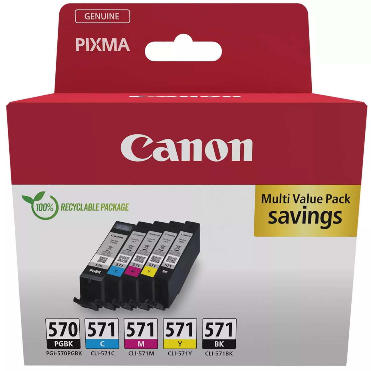 Canon PGI-570 / CLI-571 Cartouche d'encre authentique 0372C006 -  Pack de 5 (Noir, Noir Photo, Cyan, Magenta, Jaune)