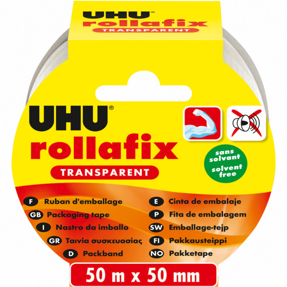 UHU Rollafix Ruban adhsif d'emballage en polypropylne silencieux 46 microns 50 mm x 50 m - Transparent