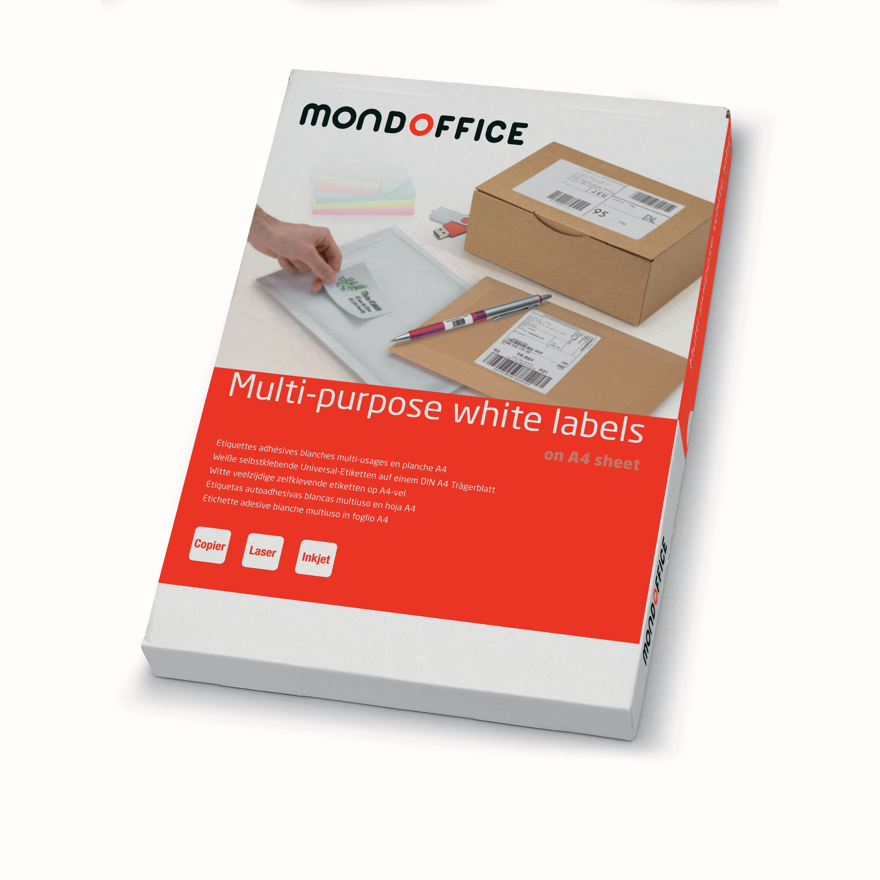 MONDOFFICE Étiquettes multi-usages adhésion permanente - Coins carrés - 30 x 30 mm - Blanc