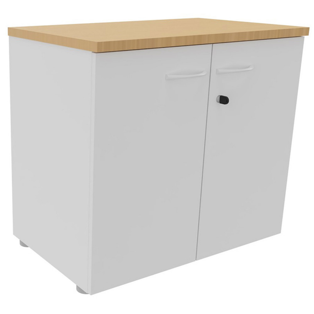 Armoire basse portes battantes L.80 x P.48 x H.72 cm - Corps Blanc - Top Htre