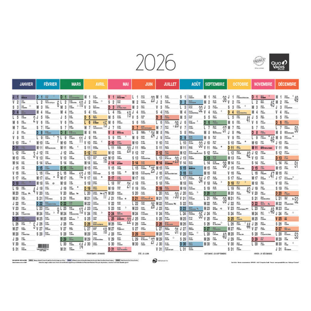 Quo Vadis Calendrier mural annuel 12 mois - Verso carte routire Europe - 55 x 40,5 cm - 2026