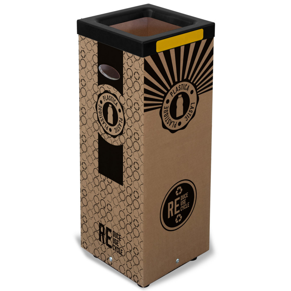Poubelle carton 100l pour recyclage du plastique - Couvercle mtal Jaune
