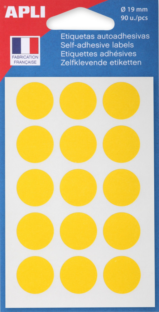 APLI Pastilles adhsives  19 mm - 111963 - Pochette de 90 - Jaune
