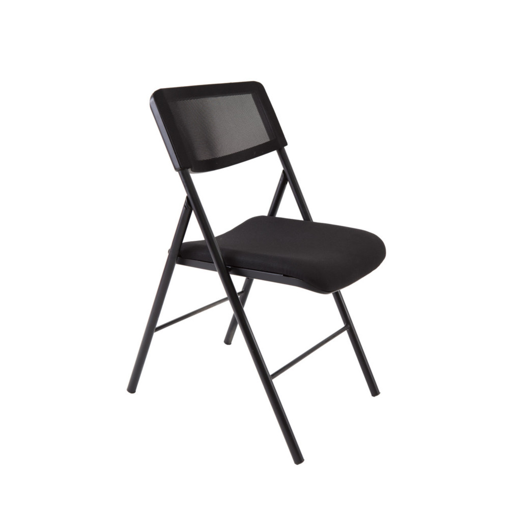 Alba Chaise pliante confort Diva- Dossier maille rsille, assise tissu Noir - Pieds noirs