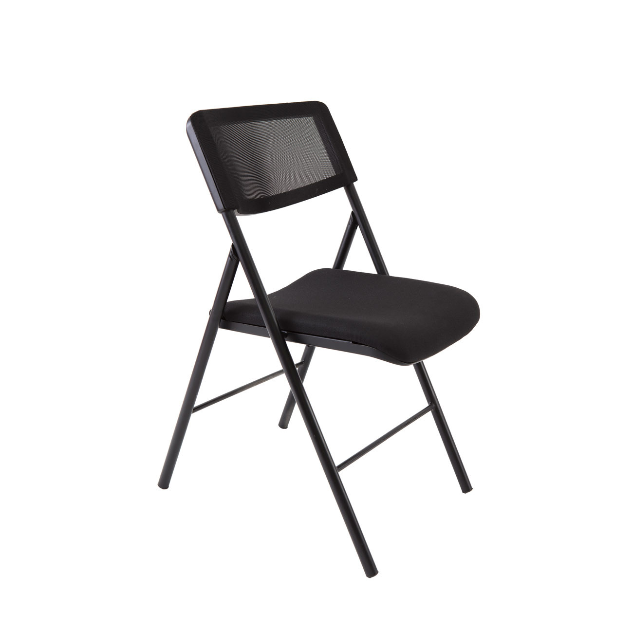 Alba Chaise pliante confort Diva- Dossier maille résille, assise tissu Noir - Pieds noirs