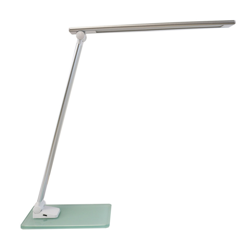 Unilux Lampe de bureau Popy - Led intgre - 5W - Bras et tte articuls - Port USB - Socle en verre - Gris Mtal