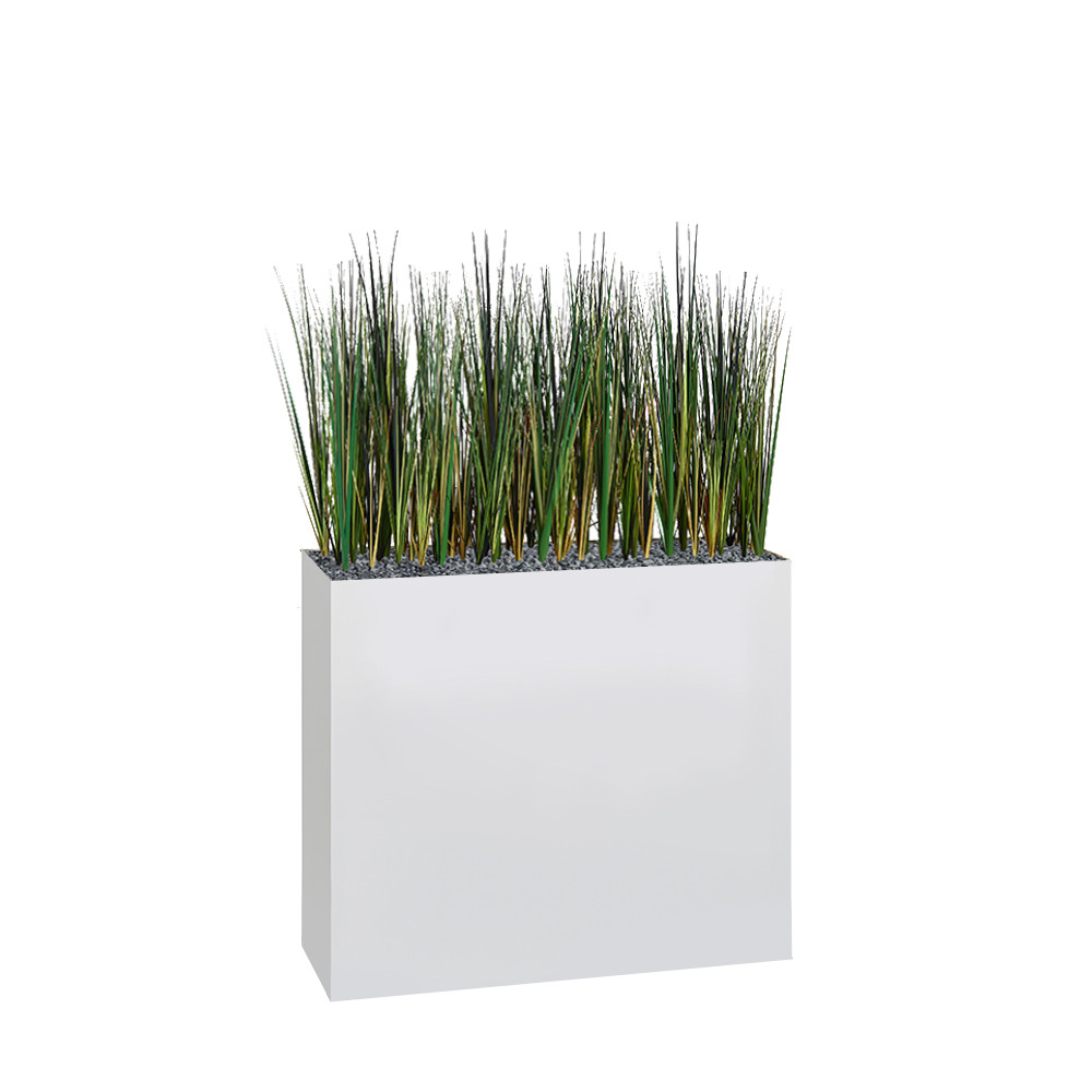 Jardinire artificielle haute sur roulettes - Composition florale en herbes - Blanc