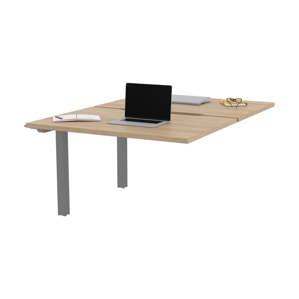 Bureau droit partag 2 postes Burocolor chancr - Suivant - L.120 x P.163 cm - Plateau Chne Nebraska - Pieds Aluminium