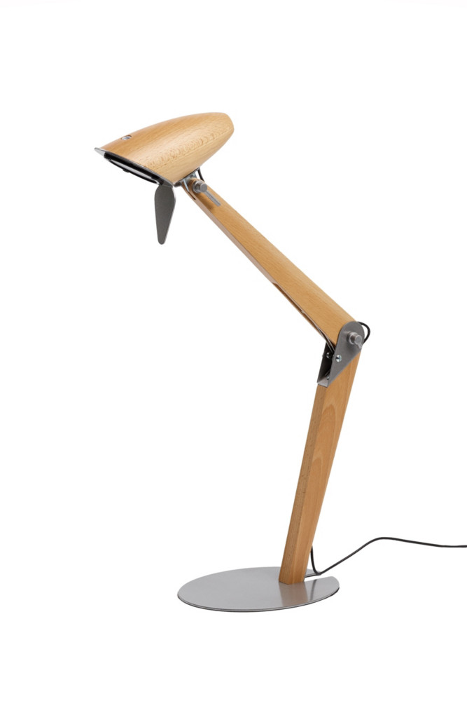 Aluminor Lampe de bureau Lora - Led intgre - 7W - Double bras articul - Tte orientable - Bois et Acier Gris
