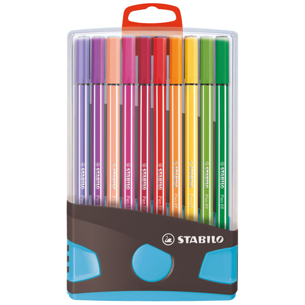 STABILO Stylo-feutres Pen 68, ColorParade, tui de 20 feutres, pointes moyennes, couleurs d'encre assorties