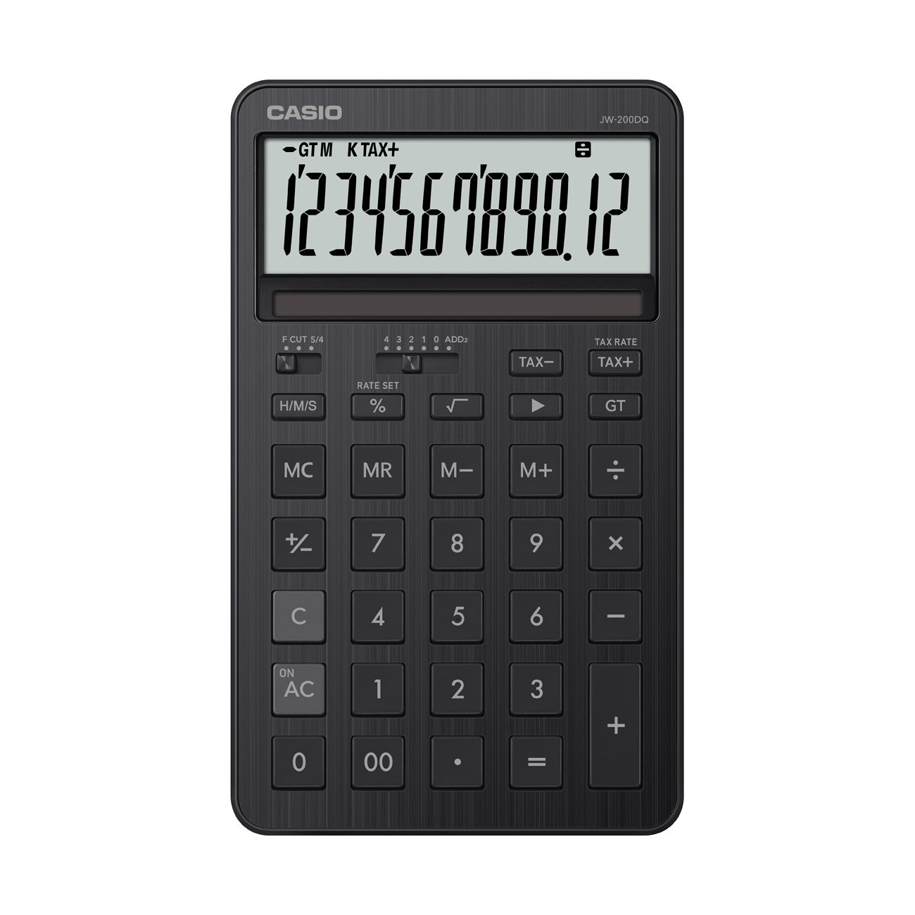 Casio Calculatrice de bureau JW-200DQ - 12 chiffres - Grand écran inclinable - Mémoire 4 touches - Noir