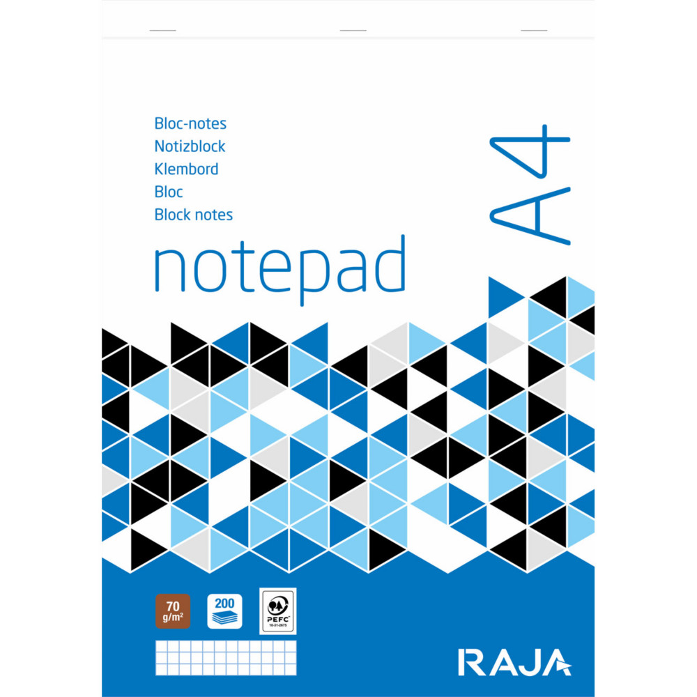 RAJA Bloc notes agraf A4 21 x 29,7 cm - 70g - Non perfor - Petits carreaux 5x5 - 200 pages