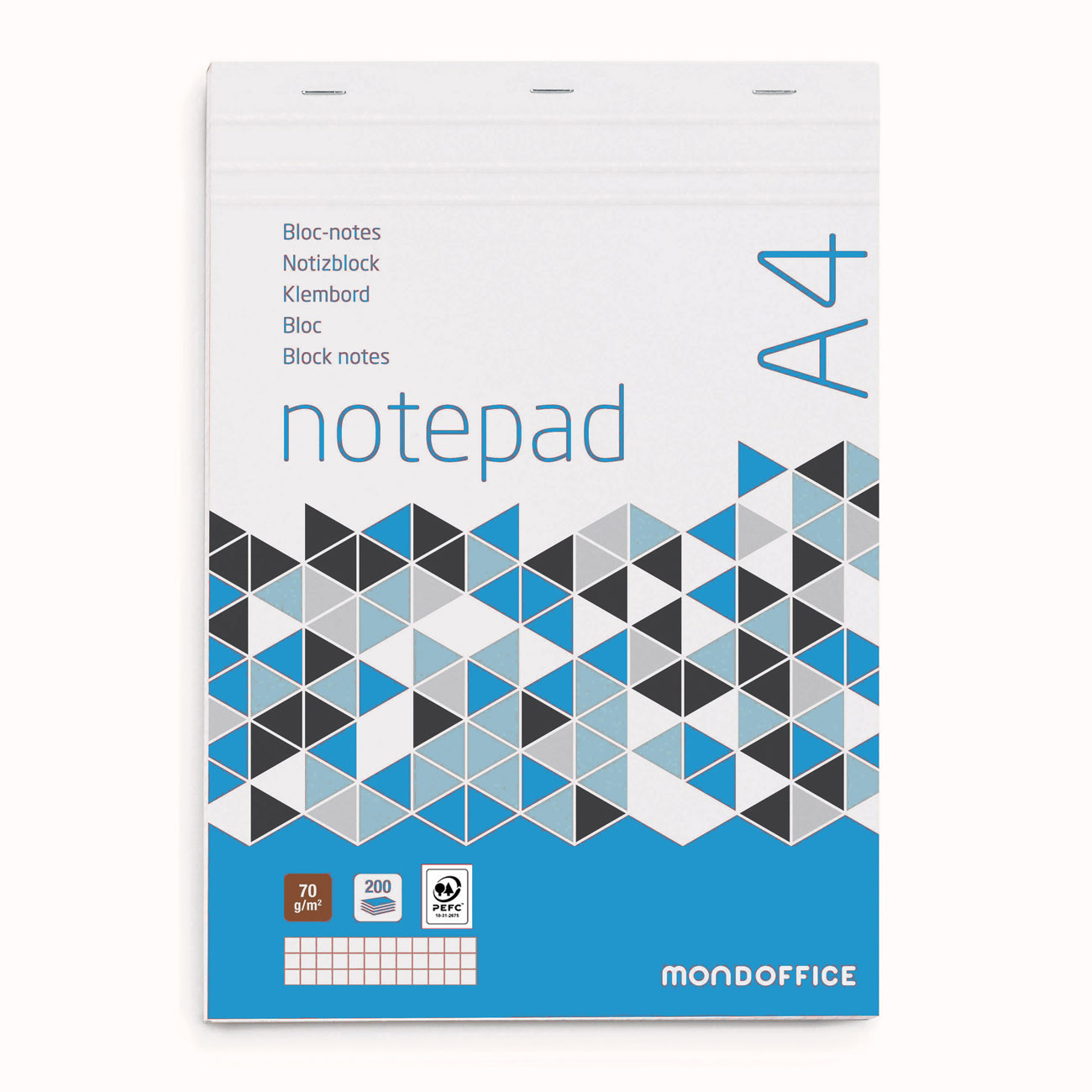 MONDOFFICE Bloc notes agrafé A4 21 x 29,7 cm - 70g - Non perforé - Petits carreaux 5x5 - 200 pages