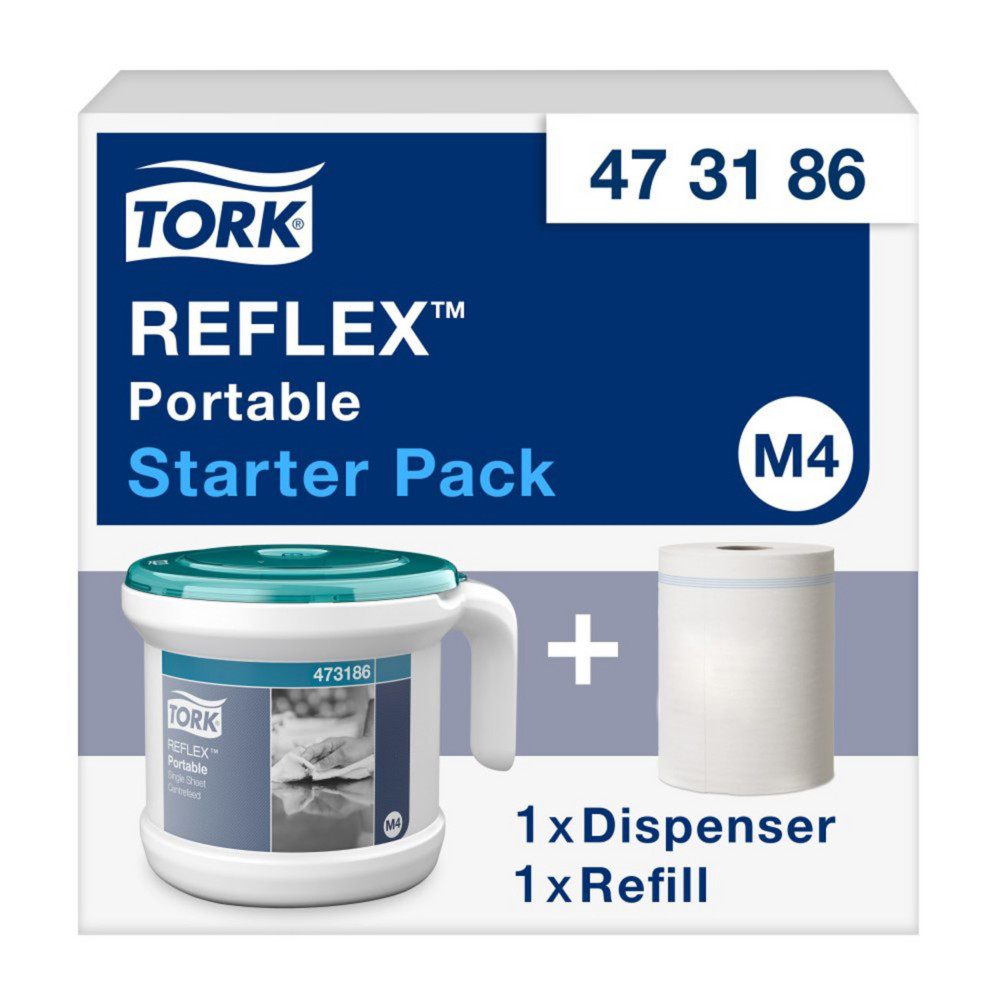 Tork Reflex Starter pack Distributeur portable de papier d'essuyage  dvidage central pour bobine M4 + 1 bobine 473186