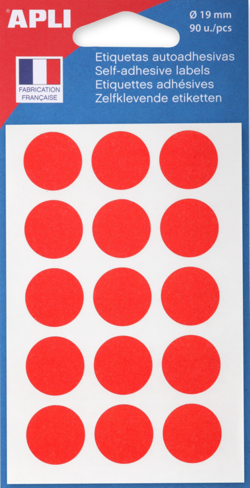 APLI Pastilles adhsives  19 mm - 111964 - Pochette de 90 - Rouge