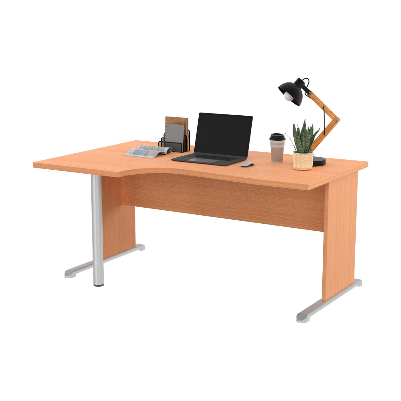 Bureau d'angle compact retour à gauche Pronto Bois - L.160 x P.100 cm - Plateau Hêtre - Pieds L Hêtre