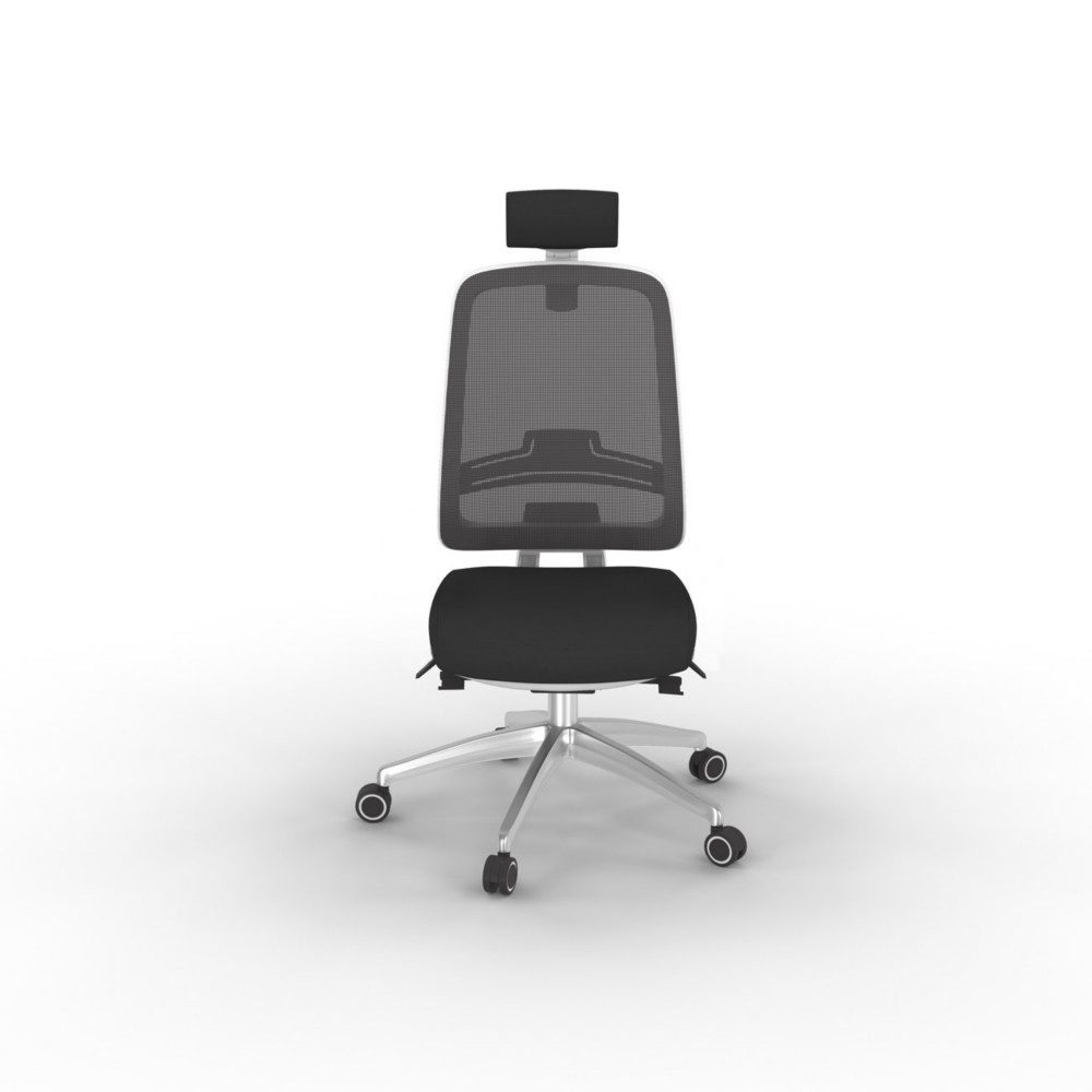 Sige de bureau Tarah avec appui-tte - Blanc pitement alu - maille filet / tissu Noir