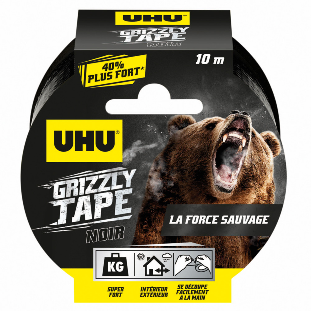 UHU Grizzly Tape Ruban adhsif toil en polythylne rsistant tanche 50 mm x 10 m - Noir