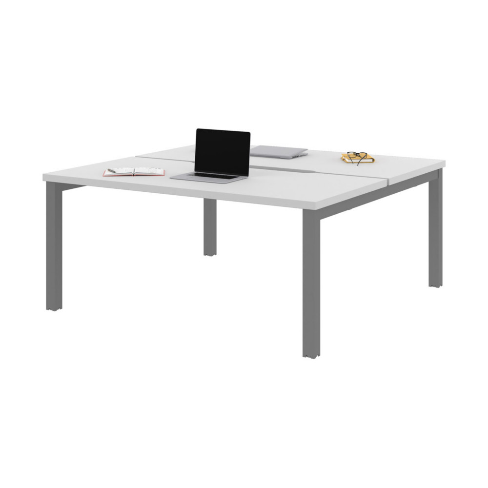 Bureau droit partag 2 postes Burocolor chancr - Dpart - L.160 x P.163 cm - Plateau Blanc - Pieds Aluminium