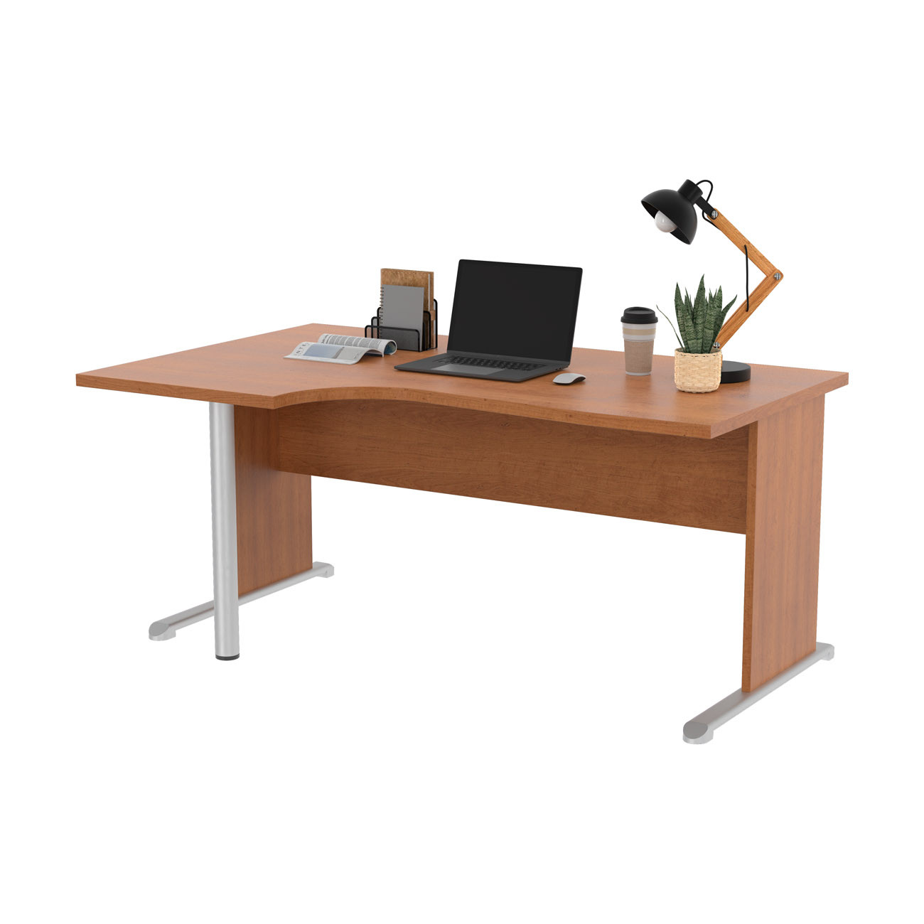 Bureau d'angle compact retour à gauche Pronto Bois - L.160 x P.100 cm - Plateau Aulne - Pieds L Aulne