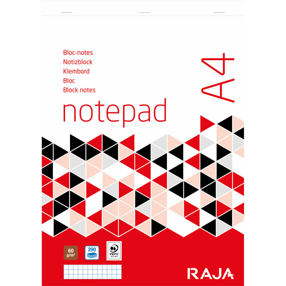 RAJA Bloc notes agraf A4 21 x 29,7 cm - 60g - Non perfor - Petits carreaux 5x5 - 200 pages