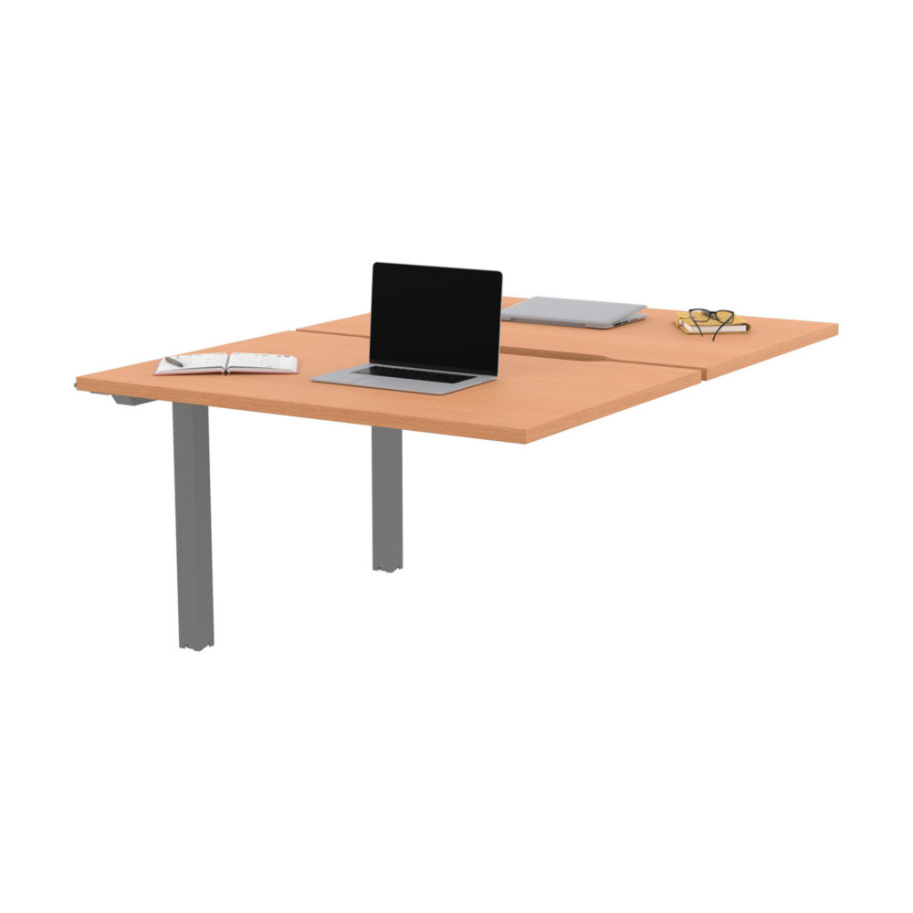 Bureau droit partag 2 postes Burocolor chancr - Suivant - L.120 x P.163 cm - Plateau Htre - Pieds Aluminium