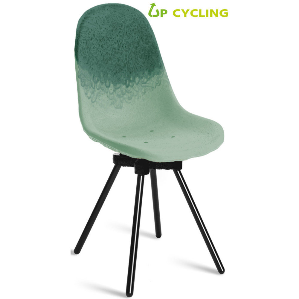 Chaise upcycle Ida coque plastique Rivire et Galet - 4 pieds mtal Noir