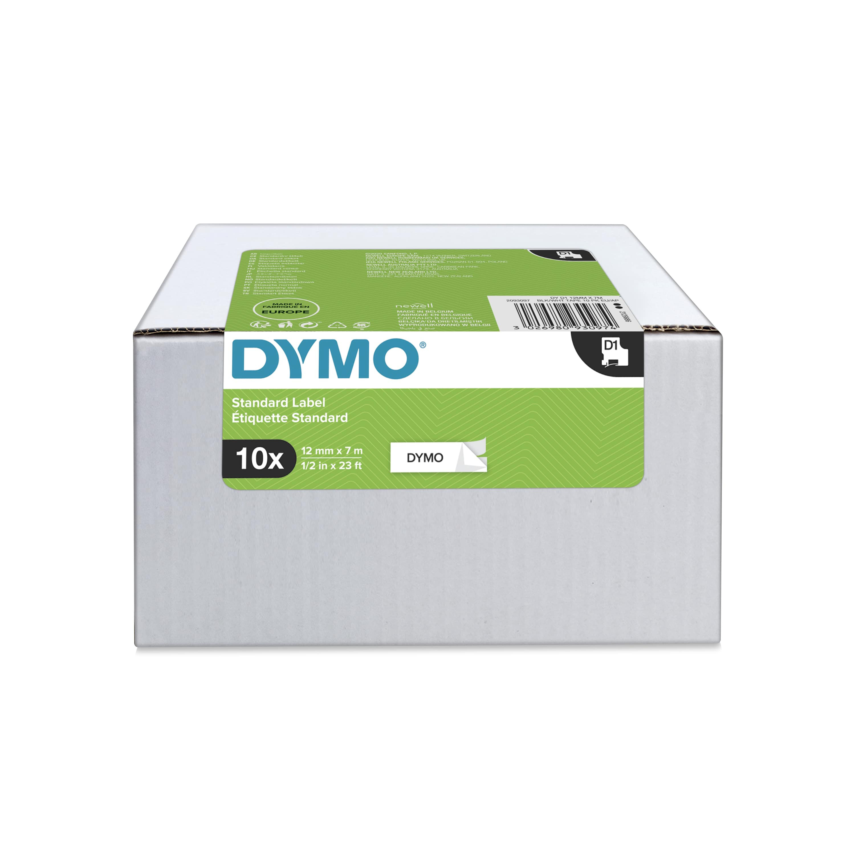 Dymo Ruban D1 2093097 pour étiqueteuse 12 mm x 7 sur Boîte de 10 rubans