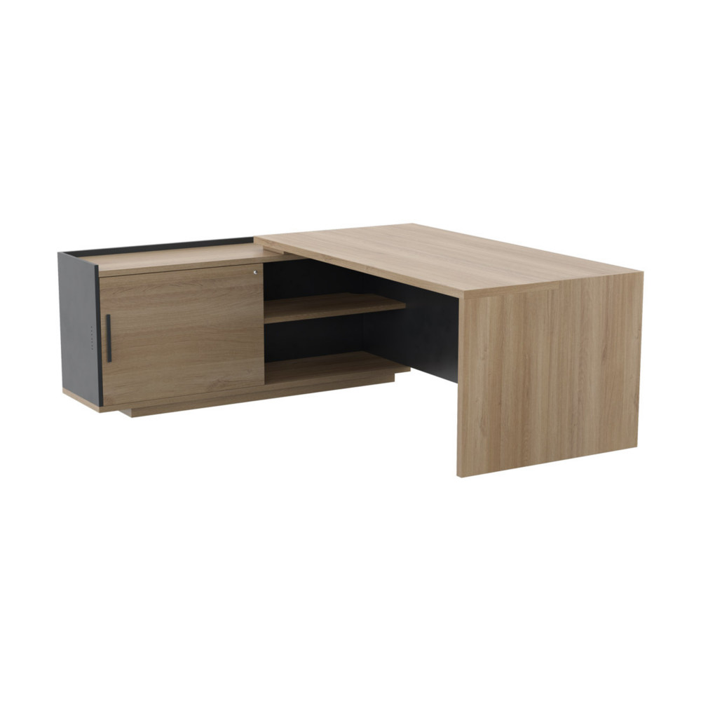 Bureau d'angle direction retour suspendu  gauche Osiris - L.180 x P.180 cm - Chne Bocage et Anthracite
