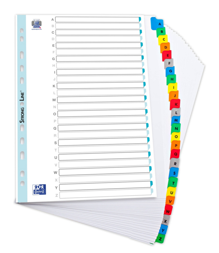 Oxford Intercalaires alphabtiques A4+ en carte, 26 divisions - Blanc touches colores