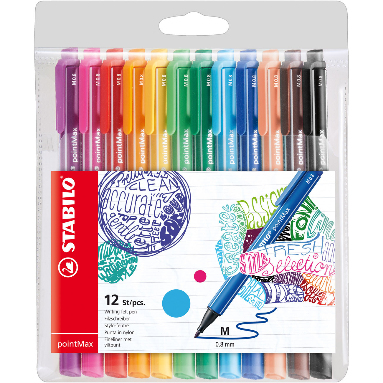 STABILO Stylo-feutre PointMax pointe moyene en nylon - Couleurs d'encre assorties - Pochette de 12