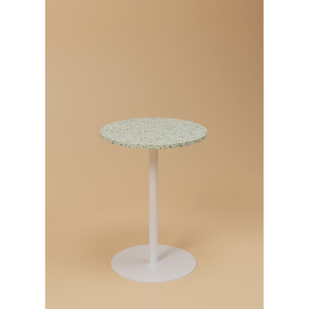 Table de restauration ronde Bistro Trinquet diamtre 60 cm - Intrieur - Exptrieur - Plateau Hutre vert - Pied blanc