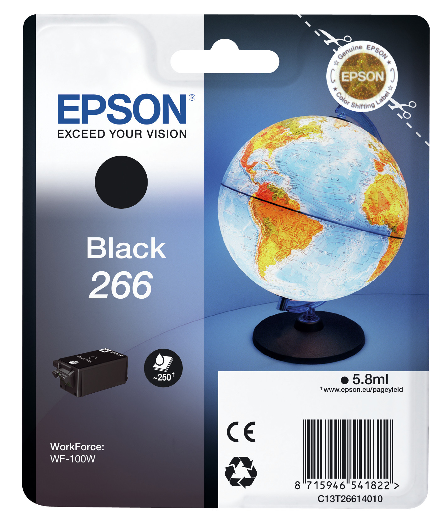 Epson 266 ''Globe'' Cartouche d'encre originale DURABrite Ultra C13T26614010 - Noir