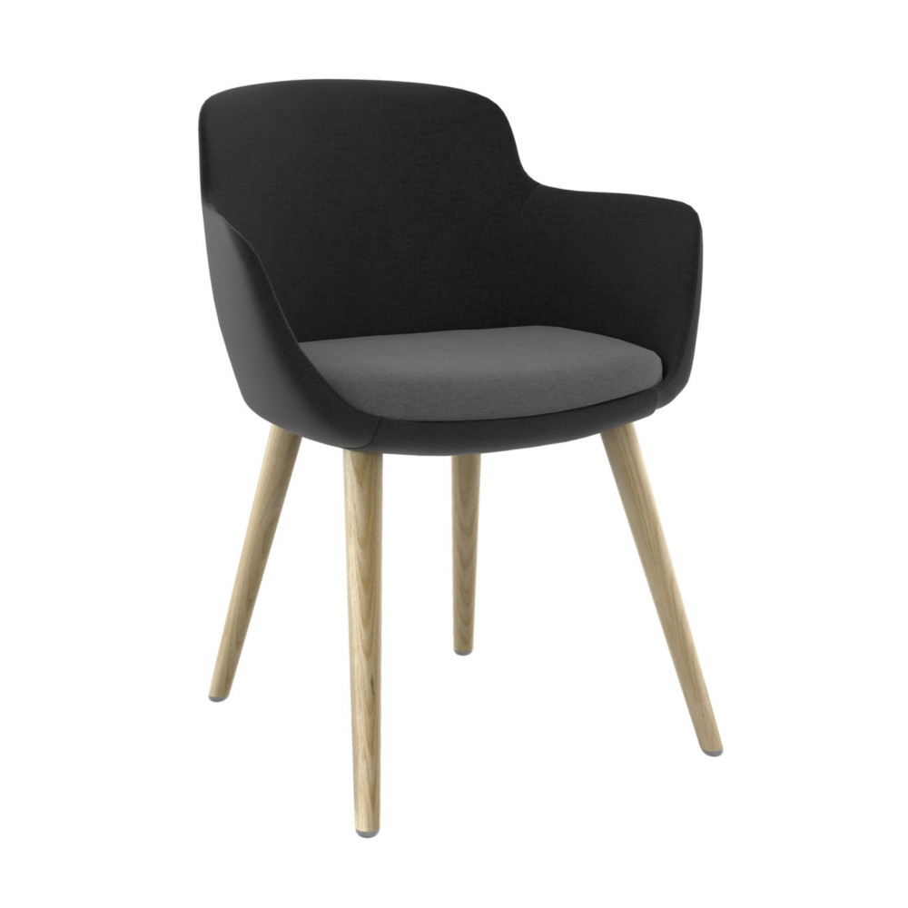 Fauteuil daccueil Marit Tissu polyester Gris et Anthracite - Accoudoirs Dossier Pieds en bois