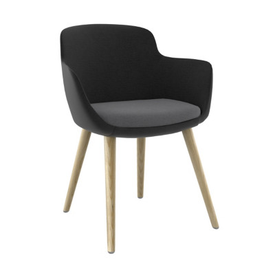 Fauteuil d’accueil Marit Tissu polyester Gris et Anthracite - Accoudoirs Dossier Pieds en bois