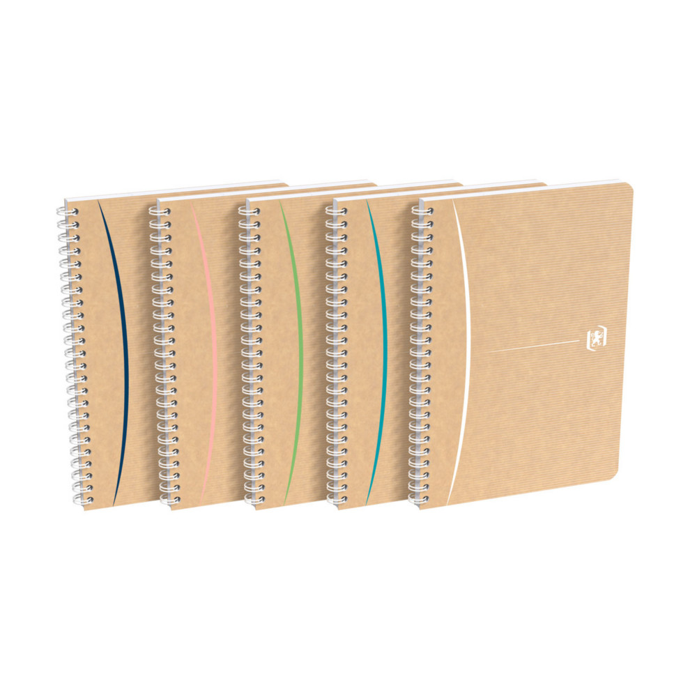 Oxford Cahier  spirale Touareg A5 14,8 x 21 cm - 90g - Papier recycl - Petits carreaux 5x5 - 180 pages