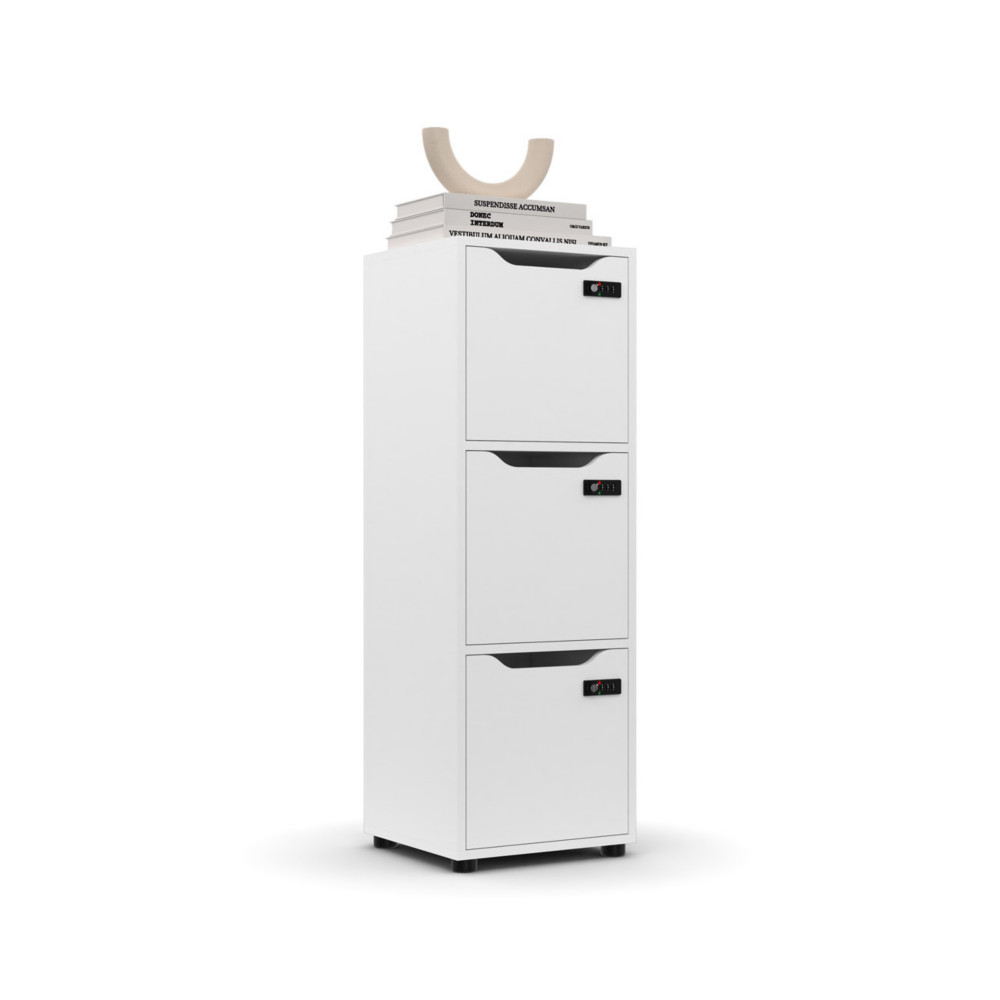Meuble 3 cases porte  serrure  codes Flex'Office - H.121 x L.41 x P.40 - Blanc