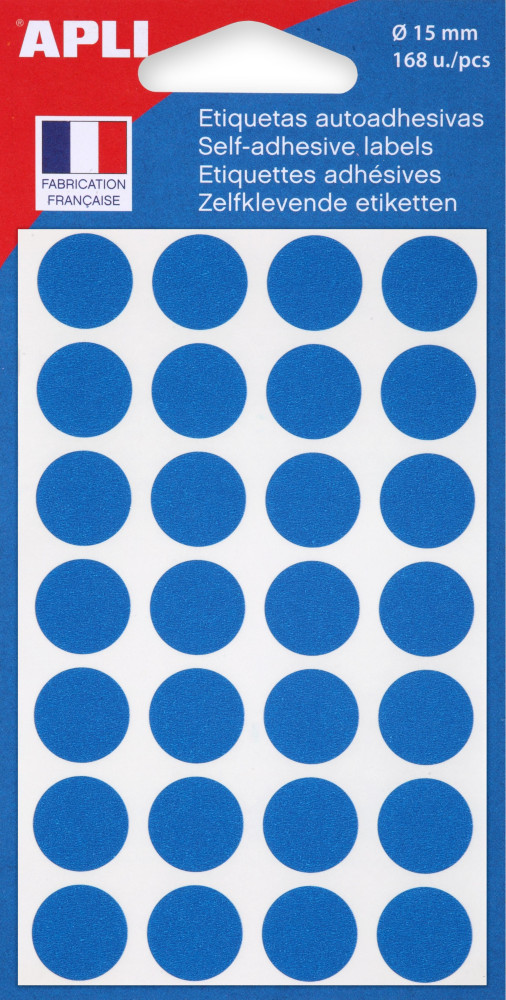 APLI Pastilles adhsives  15 mm - 111842 - Pochette de 168 - Bleu