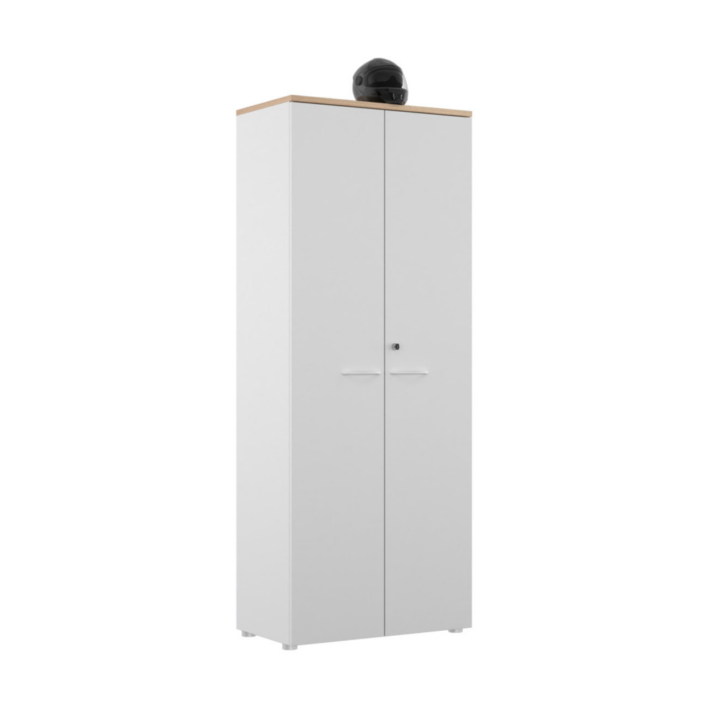Armoire haute portes battantes L.80 x P.48 x H.203 cm - Corps Blanc - Top Chne