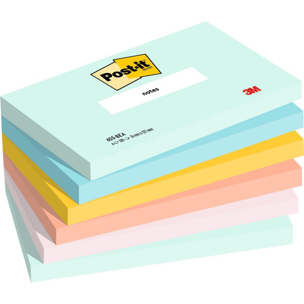 Post-it Notes repositionnables Beachside 76 x 127 mm - Assorties - Lot 6 blocs de 100 feuilles