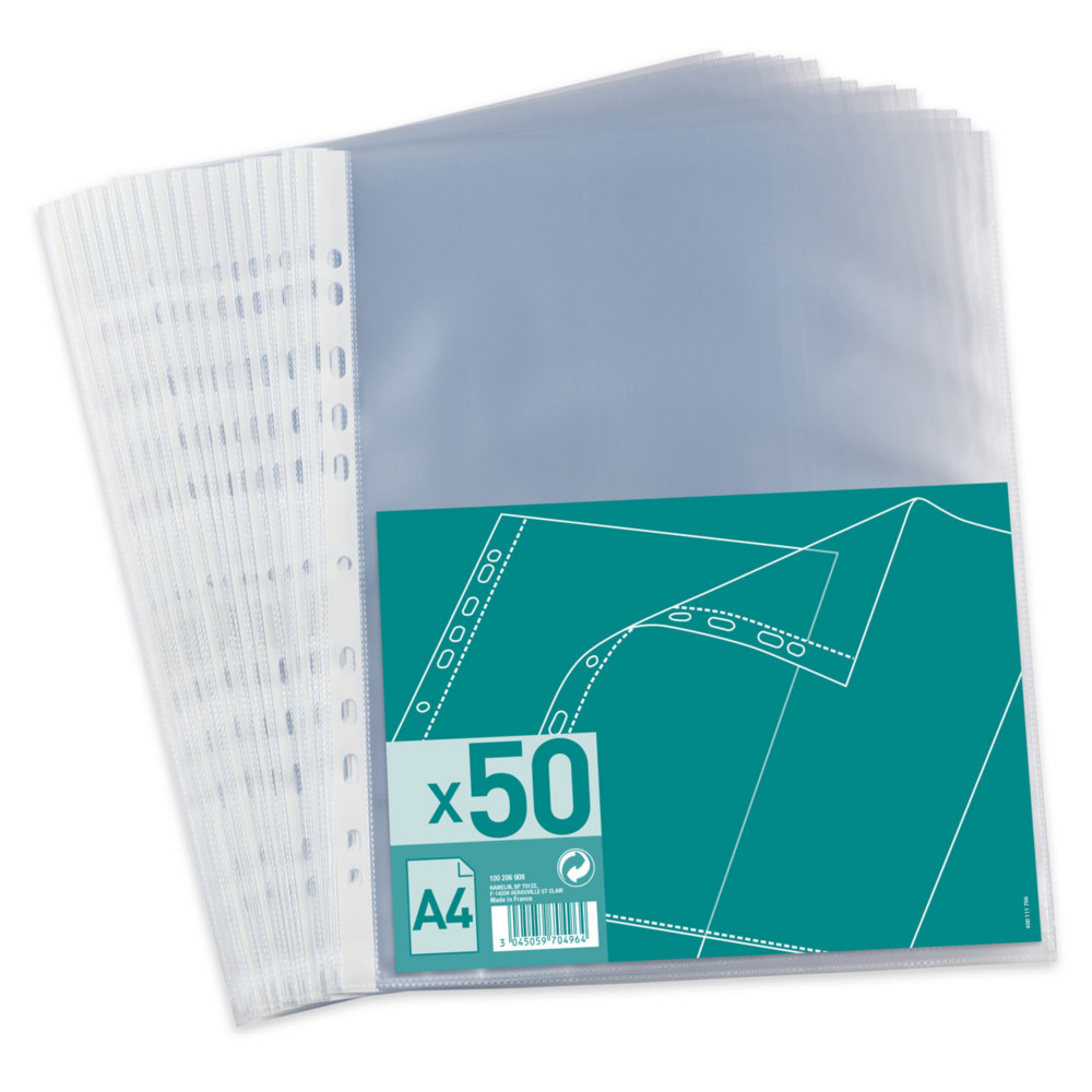 Pochettes perfores neutres A4 PP graines incolores - Lot de 50